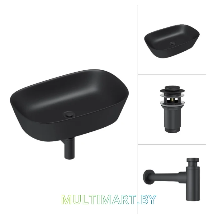 Умывальник Lauter 21393-60-A (клапан 21190B + сифон 21635B, черный матовый)